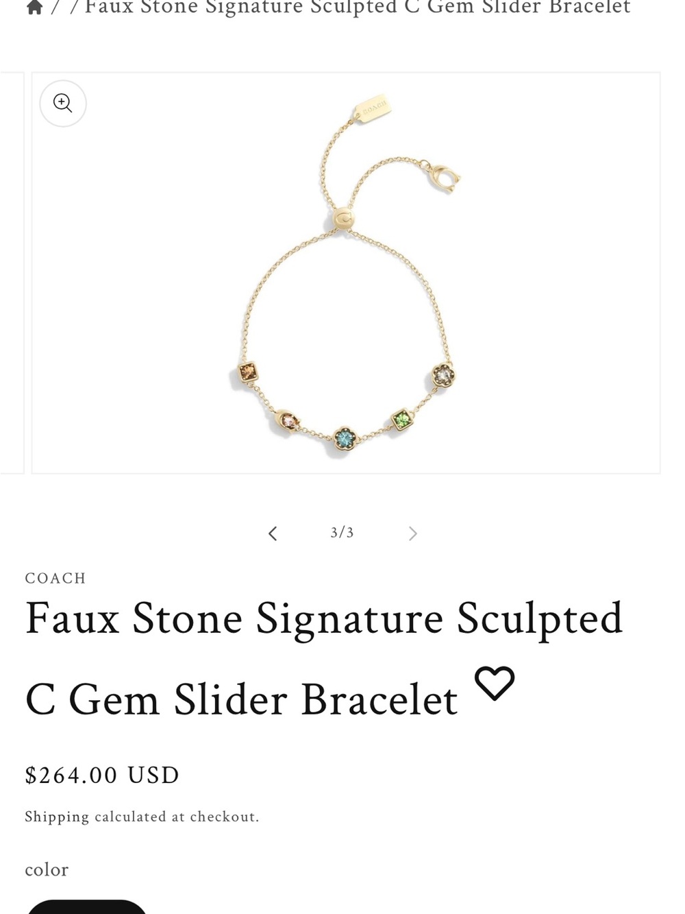 Coach Gold Bracelet with Multicolor Faux Stones